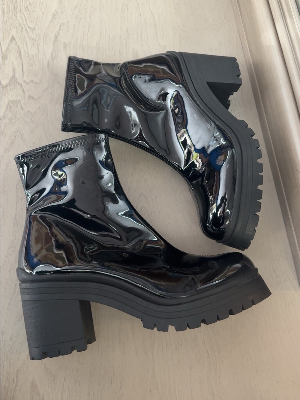Steve Madden Patent Black Chunky Boots - Women